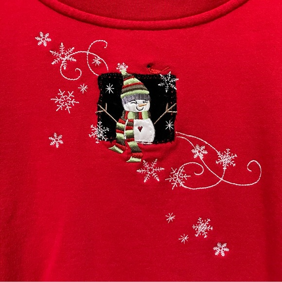 Breckenridge Woman Embroidered Snowman Red Double Collar Crewneck Sweatshirt - Picture 5 of 9